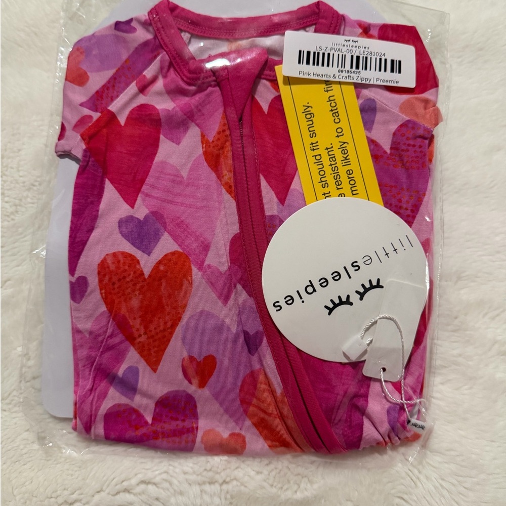 Little Sleepies Pink Hearts & Crafts Preemie Zippy